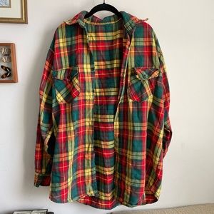 Red, Yellow, Green button up Flannel